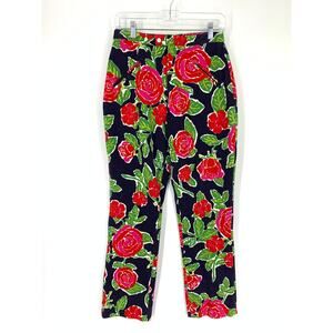 VTG Pants Lilly Pulitzer Women's Sz 28" Floral Print High Rise Corduroy Slim Leg